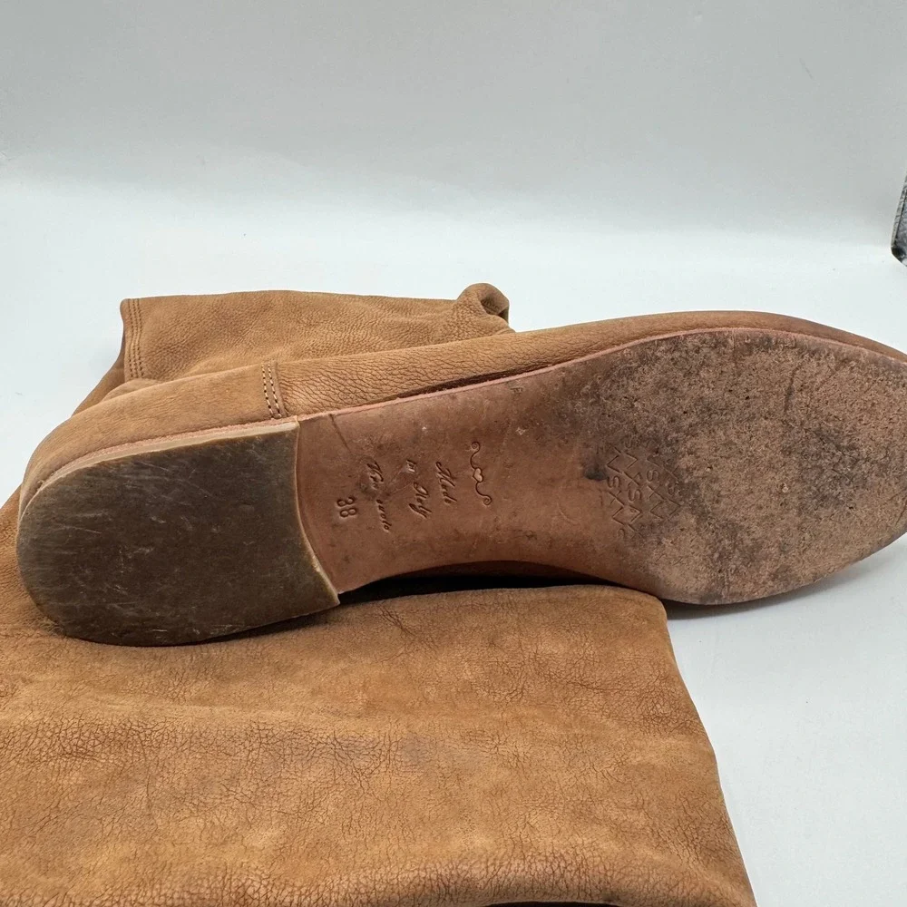 Over The Knee Boots Womens 38 Tan Brown Leather Flat Fold Over Cuff Italy